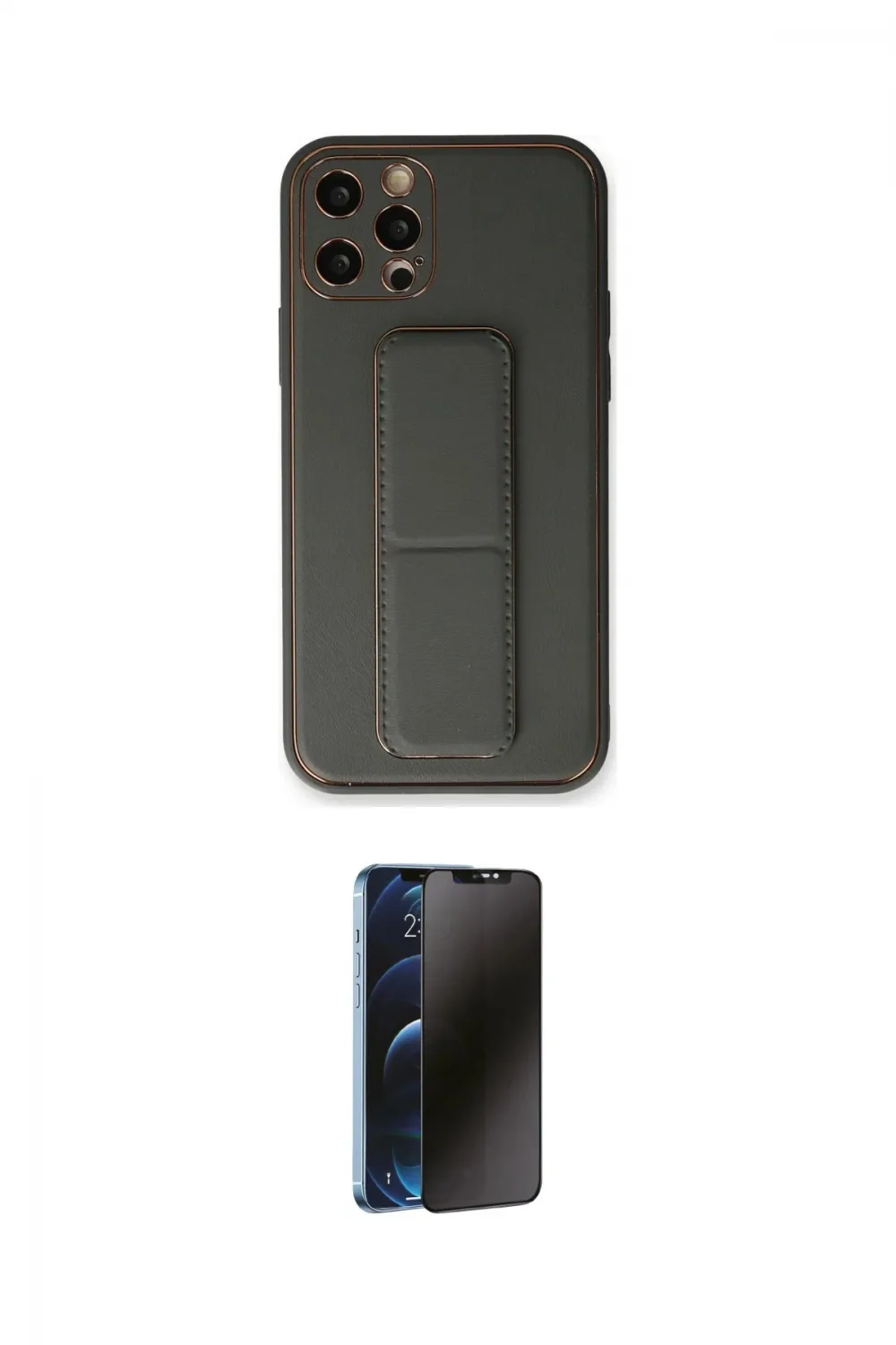 ieg™ iPhone 12 Pro Kılıf Akış Doku - Siyah 3D Antistatik Hayalet Cam Ekran Koruyucu