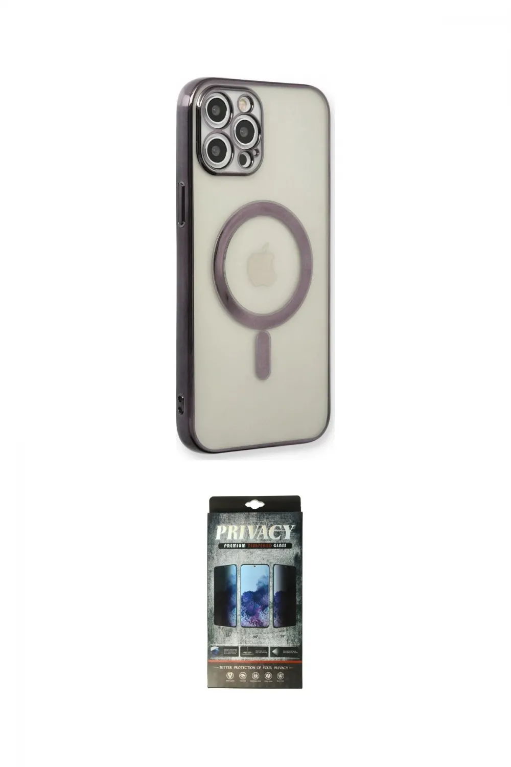 ieg™ iPhone 12 Pro Kılıf Doruk Minimal - Siyah 34D Hayalet Izgaralı Cam