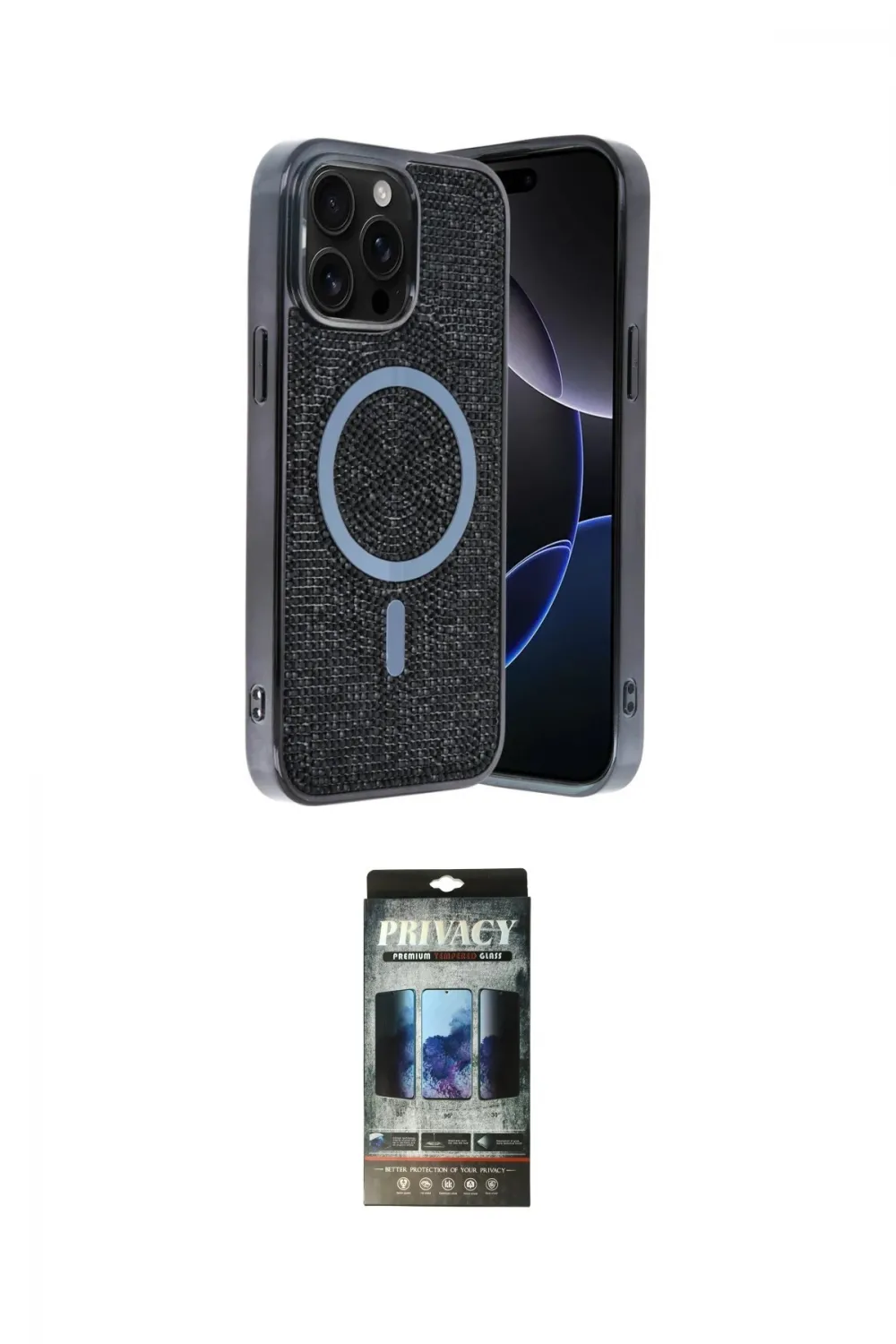 ieg™ iPhone 12 Pro Kılıf Eksen Çizgi - Siyah 34D Hayalet Izgaralı Cam