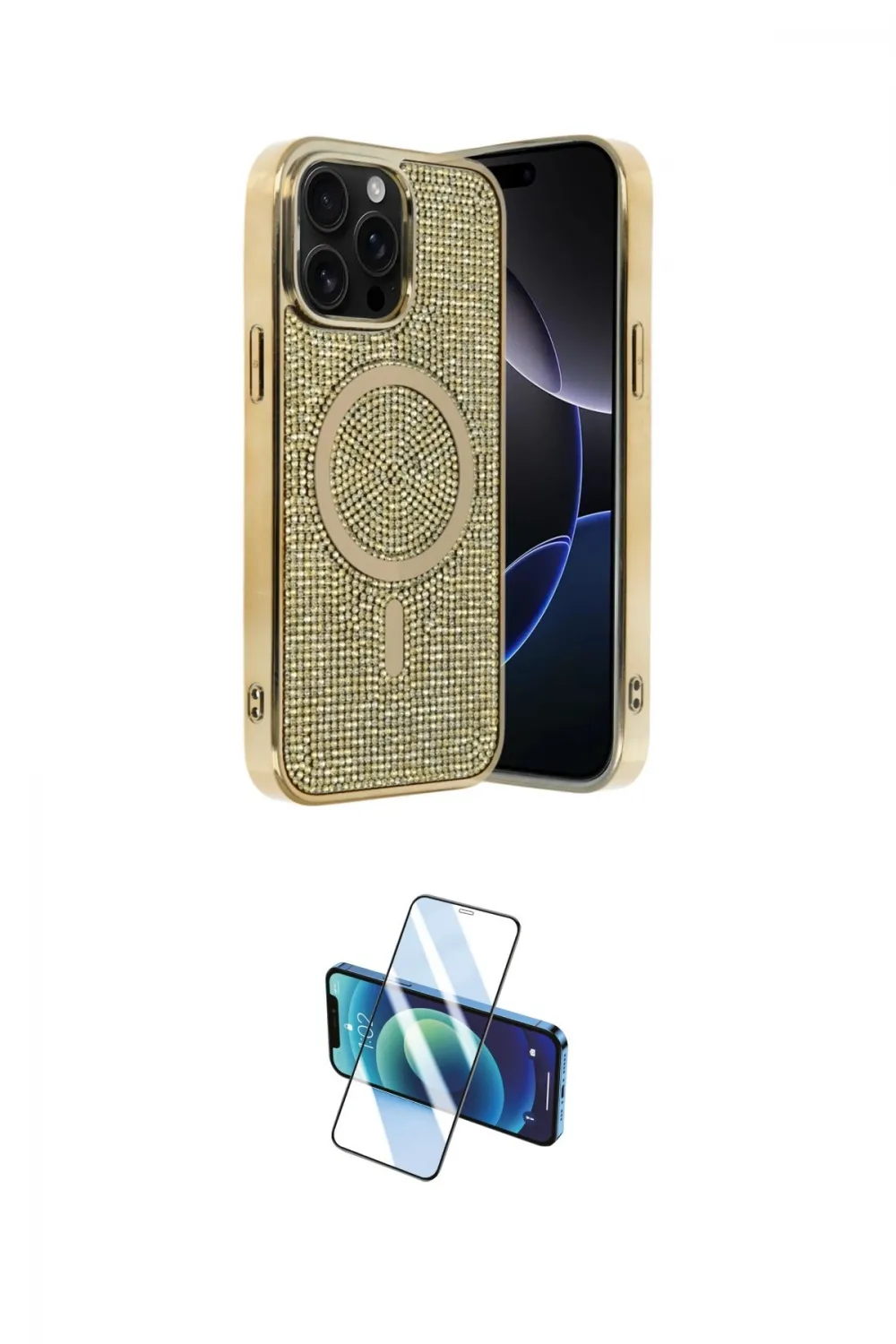ieg™ iPhone 12 Pro Kılıf Eksen Çizgi - Siyah 3D Antistatik Cam Ekran Koruyucu