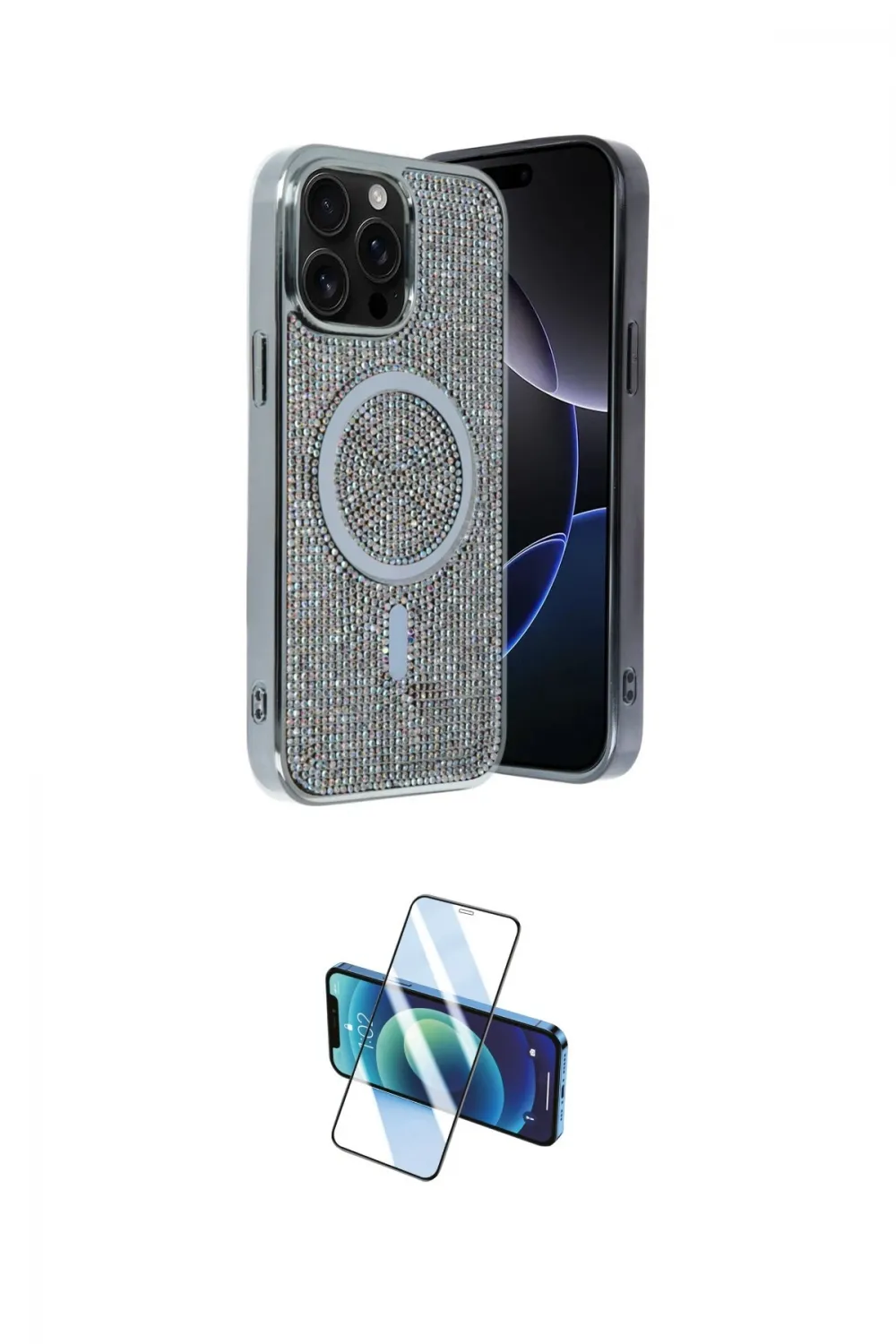 ieg™ iPhone 12 Pro Kılıf Eksen Çizgi - Siyah 3D Antistatik Cam Ekran Koruyucu
