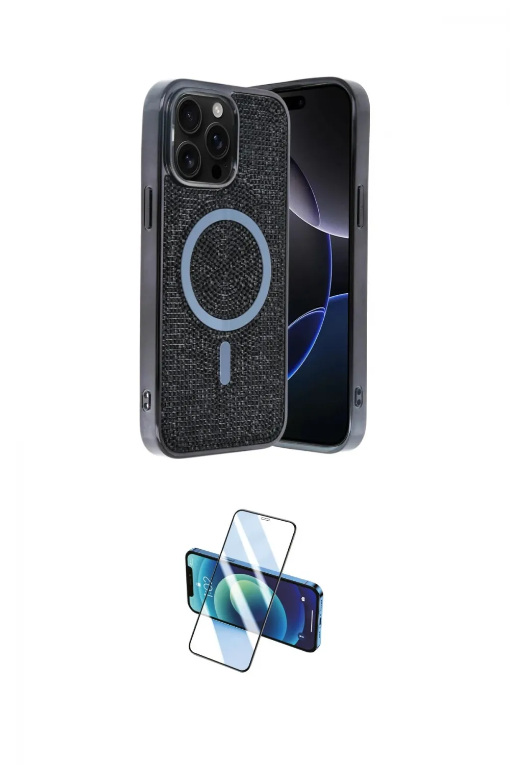 ieg™ iPhone 12 Pro Kılıf Eksen Çizgi - Siyah 3D Antistatik Cam Ekran Koruyucu