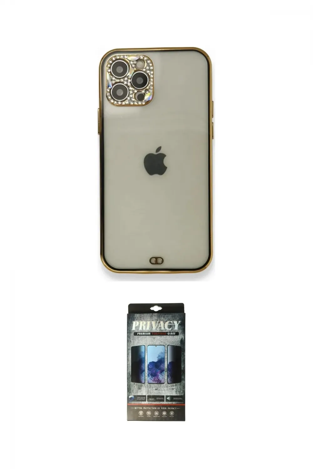 ieg™ iPhone 12 Pro Kılıf Eksen Minimal Koleksiyonu - Siyah 34D Hayalet Izgaralı Cam