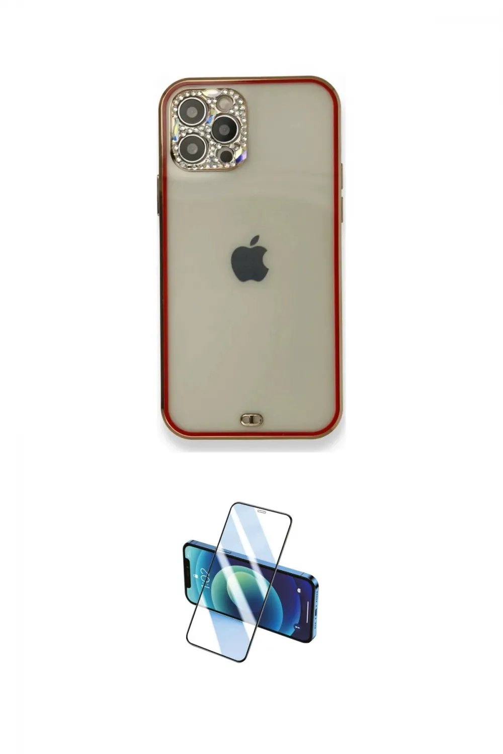 ieg™ iPhone 12 Pro Kılıf Eksen Minimal Koleksiyonu - Siyah 3D Antistatik Cam Ekran Koruyucu