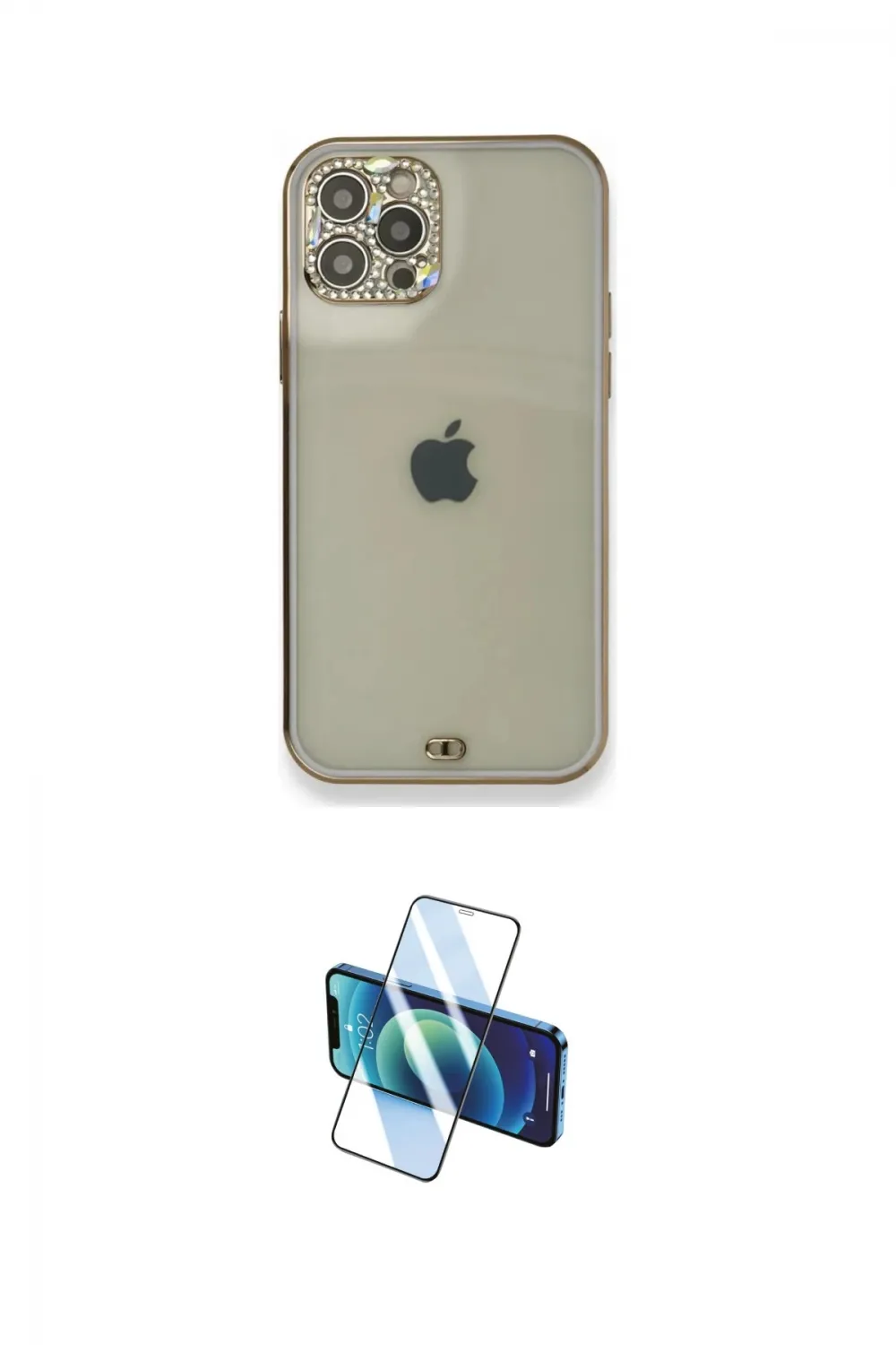 ieg™ iPhone 12 Pro Kılıf Eksen Minimal Koleksiyonu - Siyah 3D Antistatik Cam Ekran Koruyucu
