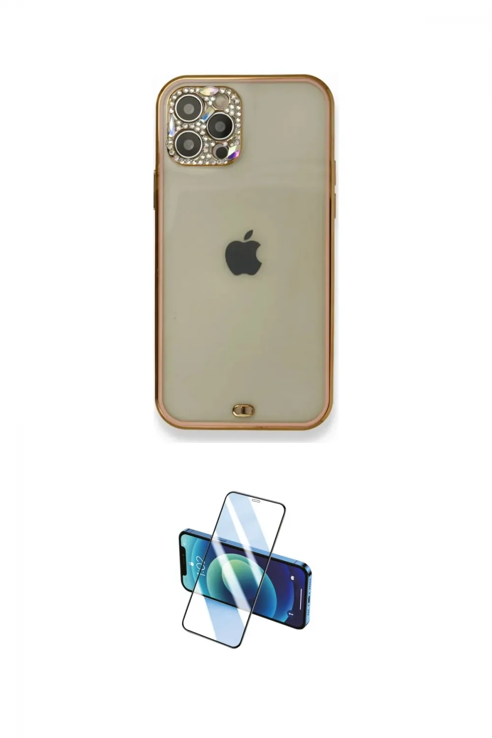 ieg™ iPhone 12 Pro Kılıf Eksen Minimal Koleksiyonu - Siyah 3D Antistatik Cam Ekran Koruyucu