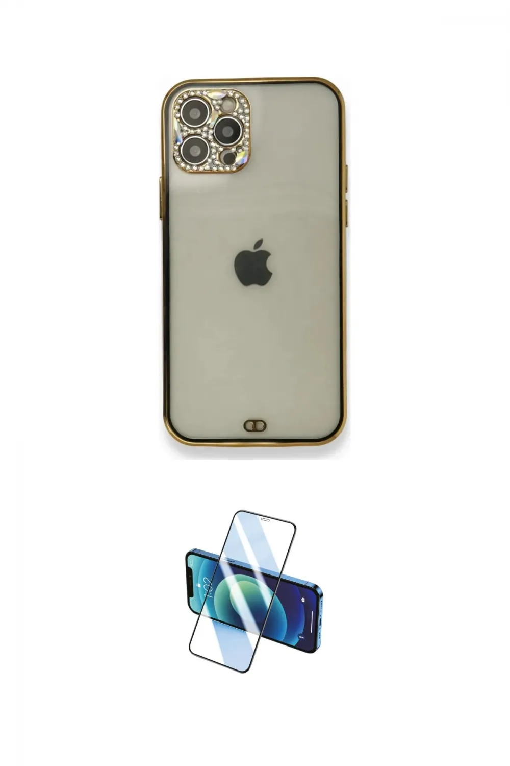 ieg™ iPhone 12 Pro Kılıf Eksen Minimal Koleksiyonu - Siyah 3D Antistatik Cam Ekran Koruyucu