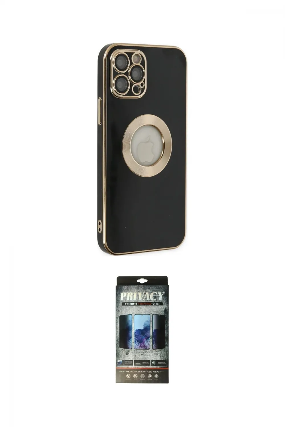 ieg™ iPhone 12 Pro Kılıf İz Form Serisi - Siyah 34D Hayalet Izgaralı Cam