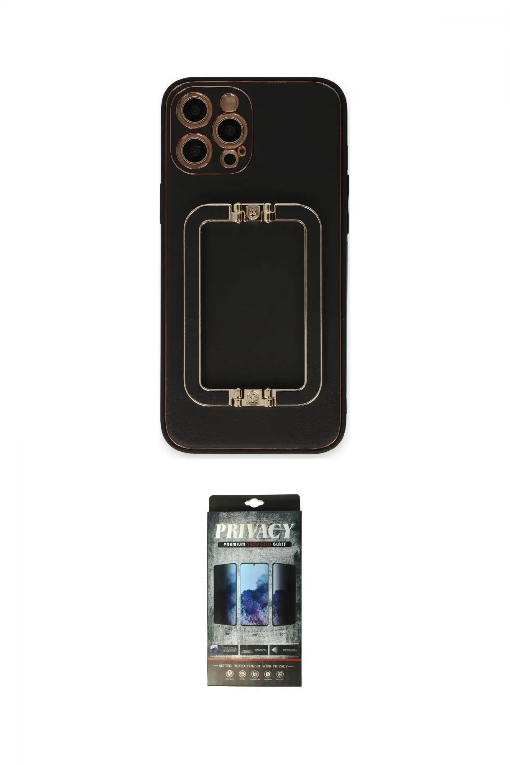 ieg™ iPhone 12 Pro Kılıf Kozmos Minimal Prime - Siyah 34D Hayalet Izgaralı Cam