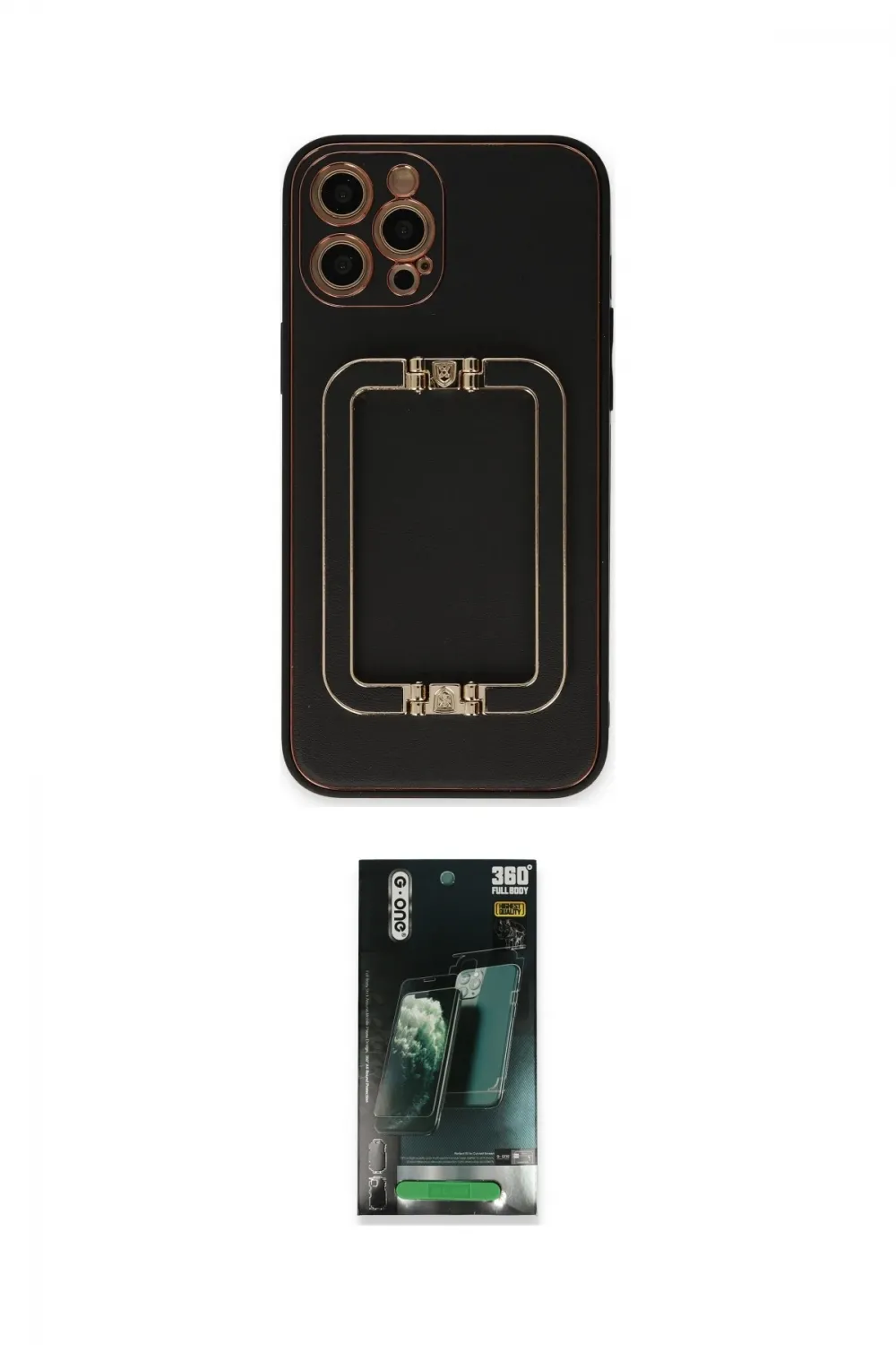 ieg™ iPhone 12 Pro Kılıf Kozmos Minimal Prime - Siyah 360 Mat Full Body Arka Koruyucu