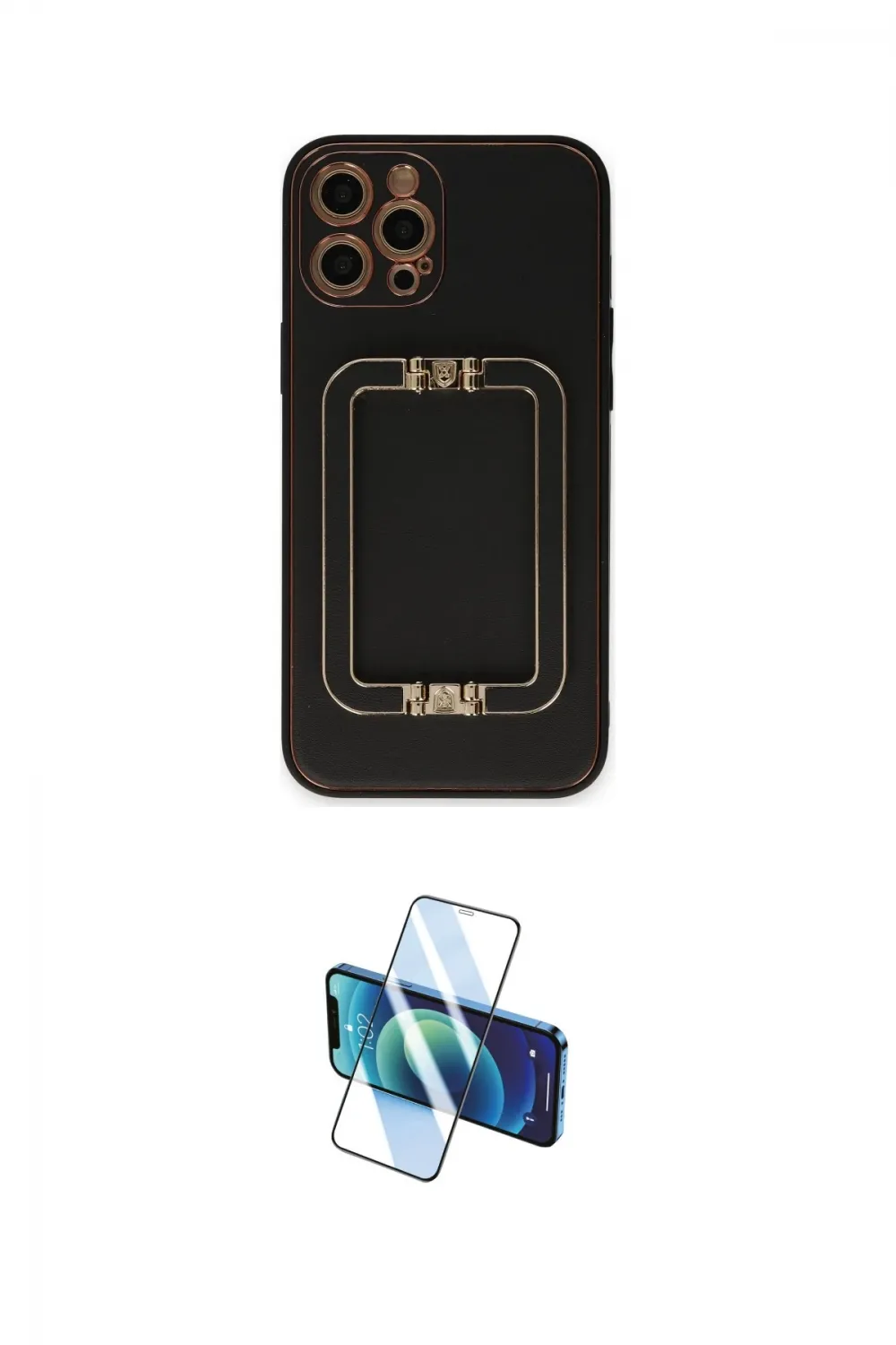 ieg™ iPhone 12 Pro Kılıf Kozmos Minimal Prime - Siyah 3D Antistatik Cam Ekran Koruyucu