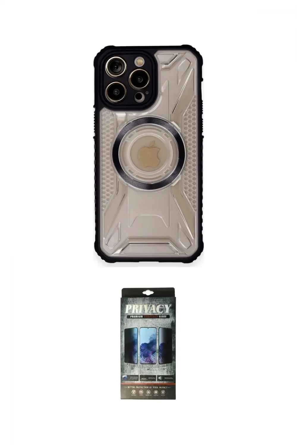 ieg™ iPhone 12 Pro Kılıf Kutup Modern - Siyah 34D Hayalet Izgaralı Cam