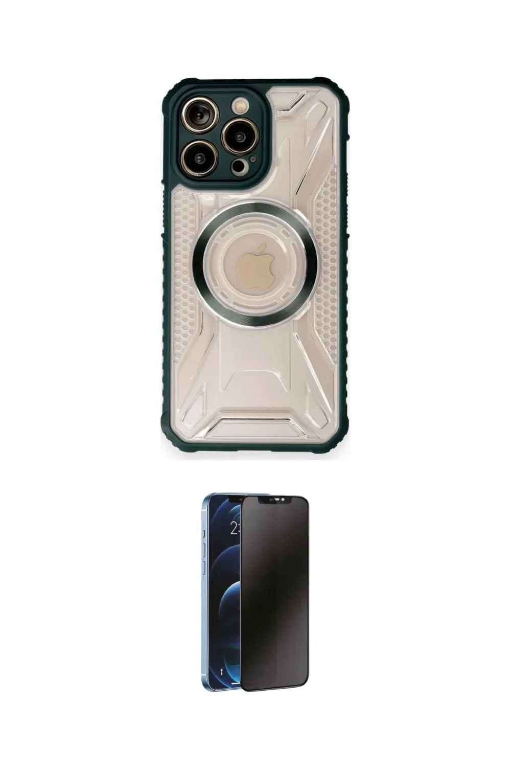 ieg™ iPhone 12 Pro Kılıf Kutup Modern - Siyah 3D Antistatik Hayalet Cam Ekran Koruyucu