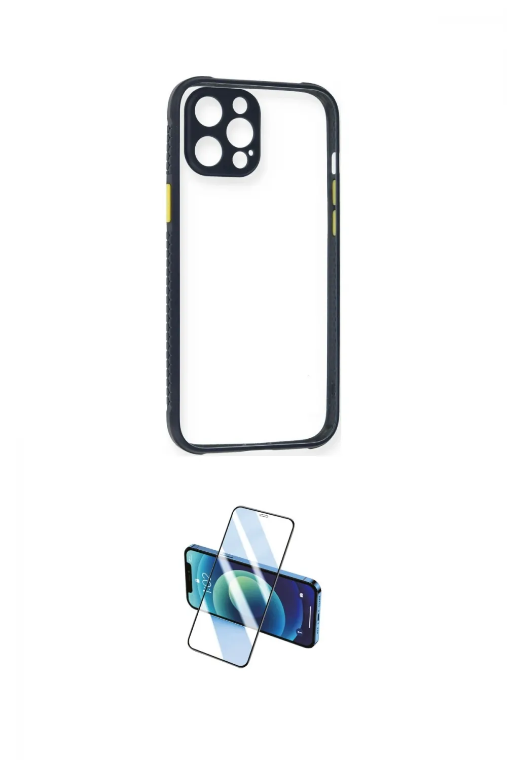 ieg™ iPhone 12 Pro Kılıf Nova Asil Özel Seri - Siyah 3D Antistatik Cam Ekran Koruyucu
