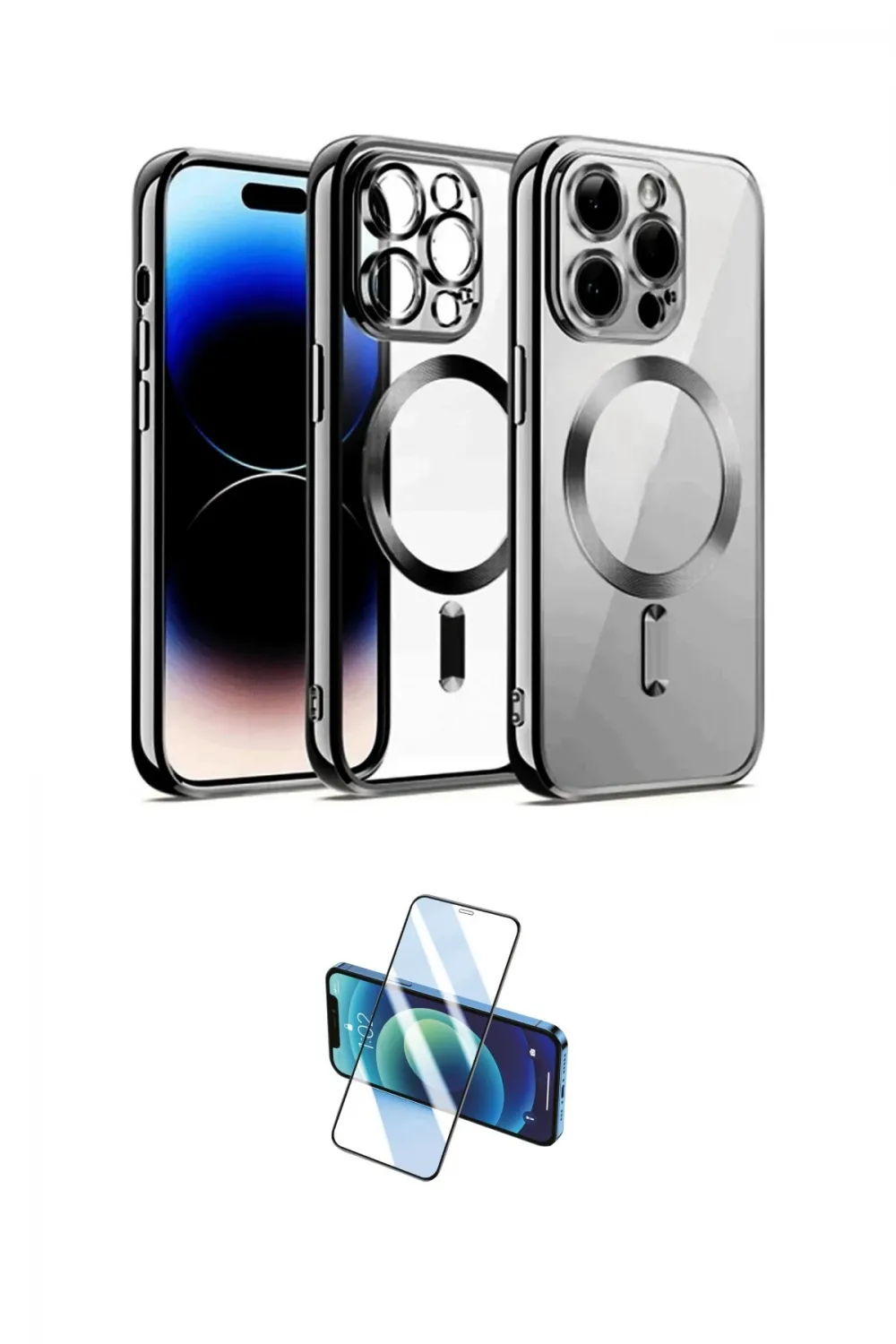 ieg™ iPhone 12 Pro Kılıf Nova Işık Özel Seri - Siyah 3D Antistatik Cam Ekran Koruyucu