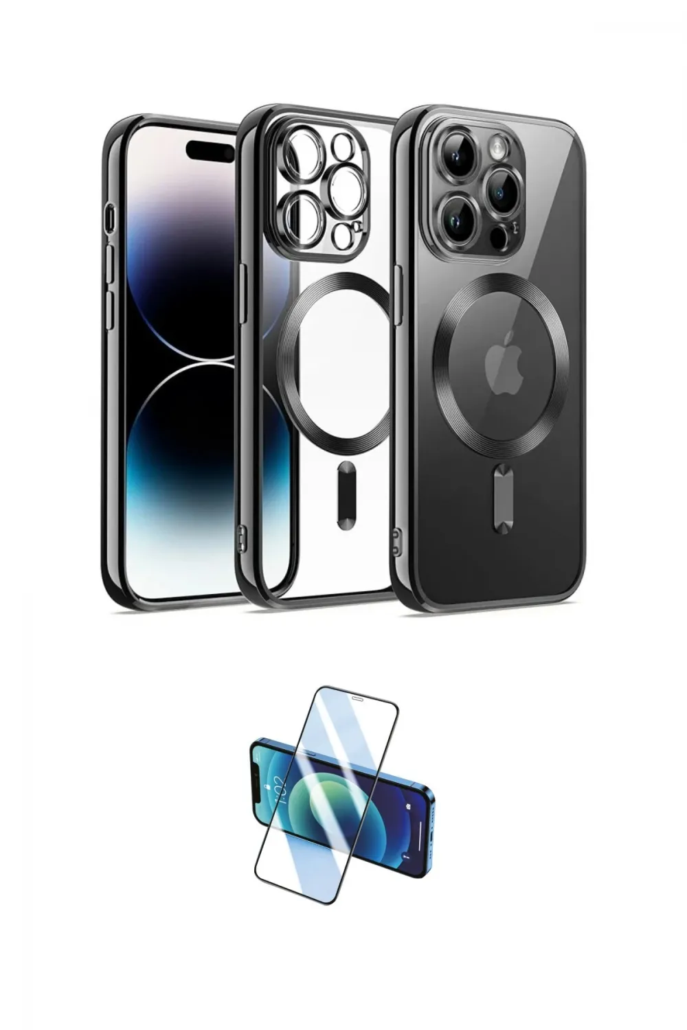 ieg™ iPhone 12 Pro Kılıf Nova Işık Özel Seri - Siyah 3D Antistatik Cam Ekran Koruyucu