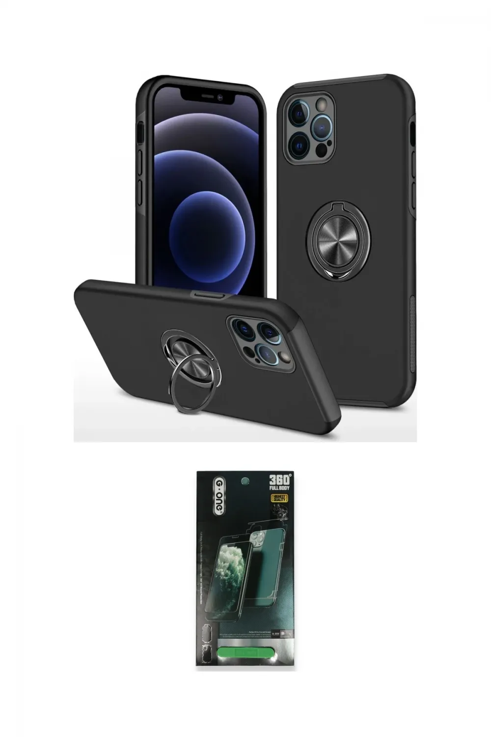 ieg™ iPhone 12 Pro Kılıf Odak Form Prime - Siyah 360 Mat Full Body Arka Koruyucu