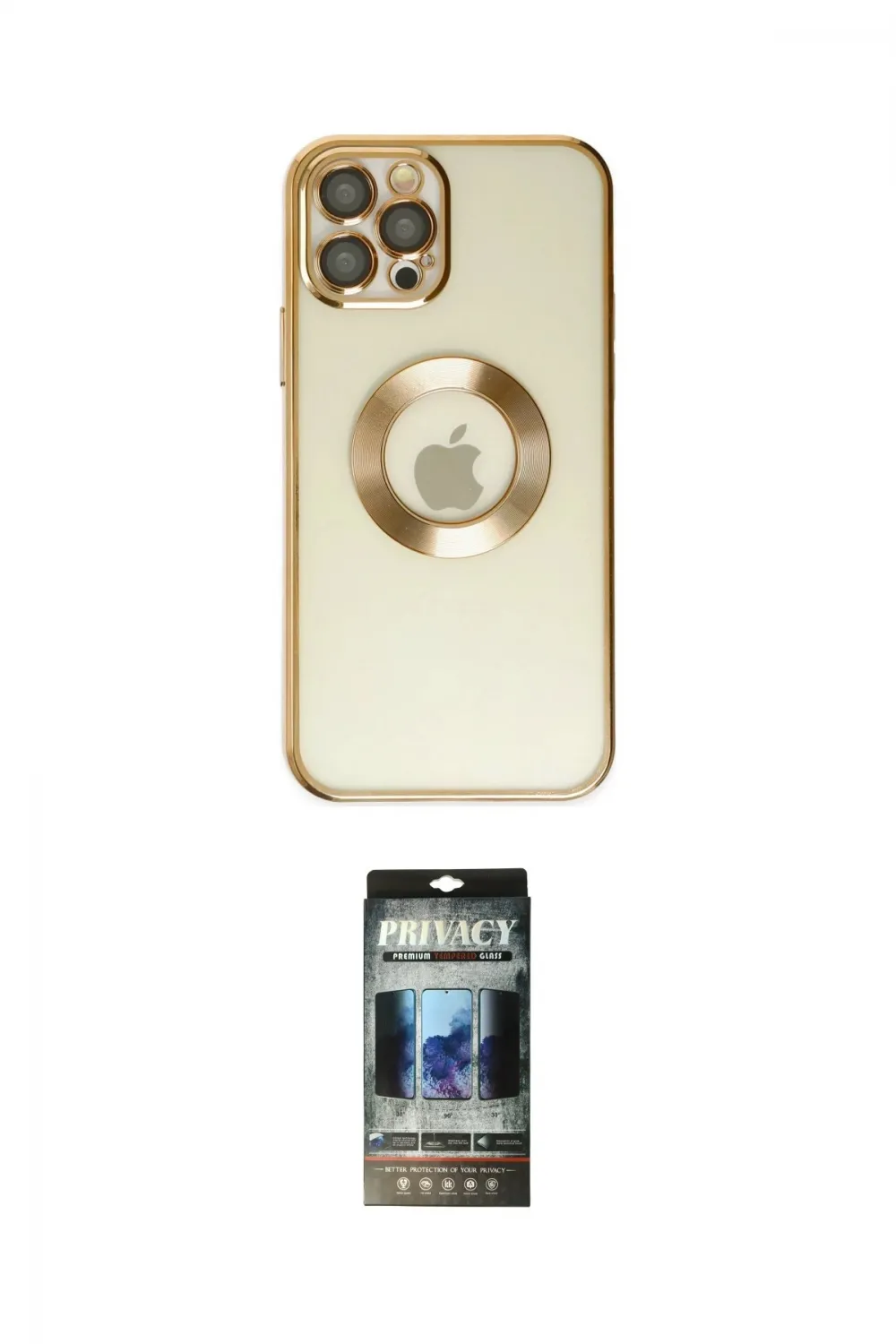 ieg™ iPhone 12 Pro Kılıf Pusula Form - Siyah 34D Hayalet Izgaralı Cam