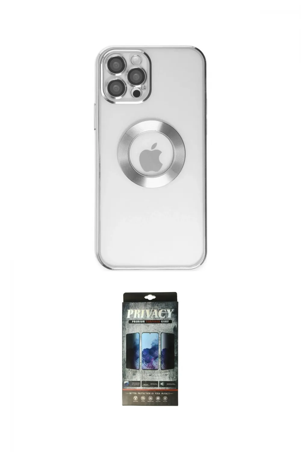 ieg™ iPhone 12 Pro Kılıf Pusula Form - Siyah 34D Hayalet Izgaralı Cam