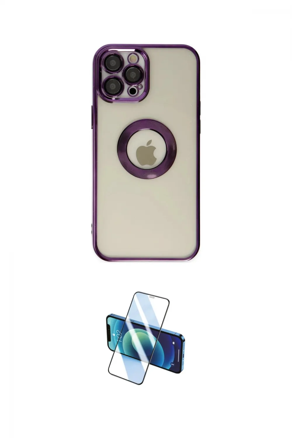 ieg™ iPhone 12 Pro Kılıf Pusula Form - Siyah 3D Antistatik Cam Ekran Koruyucu