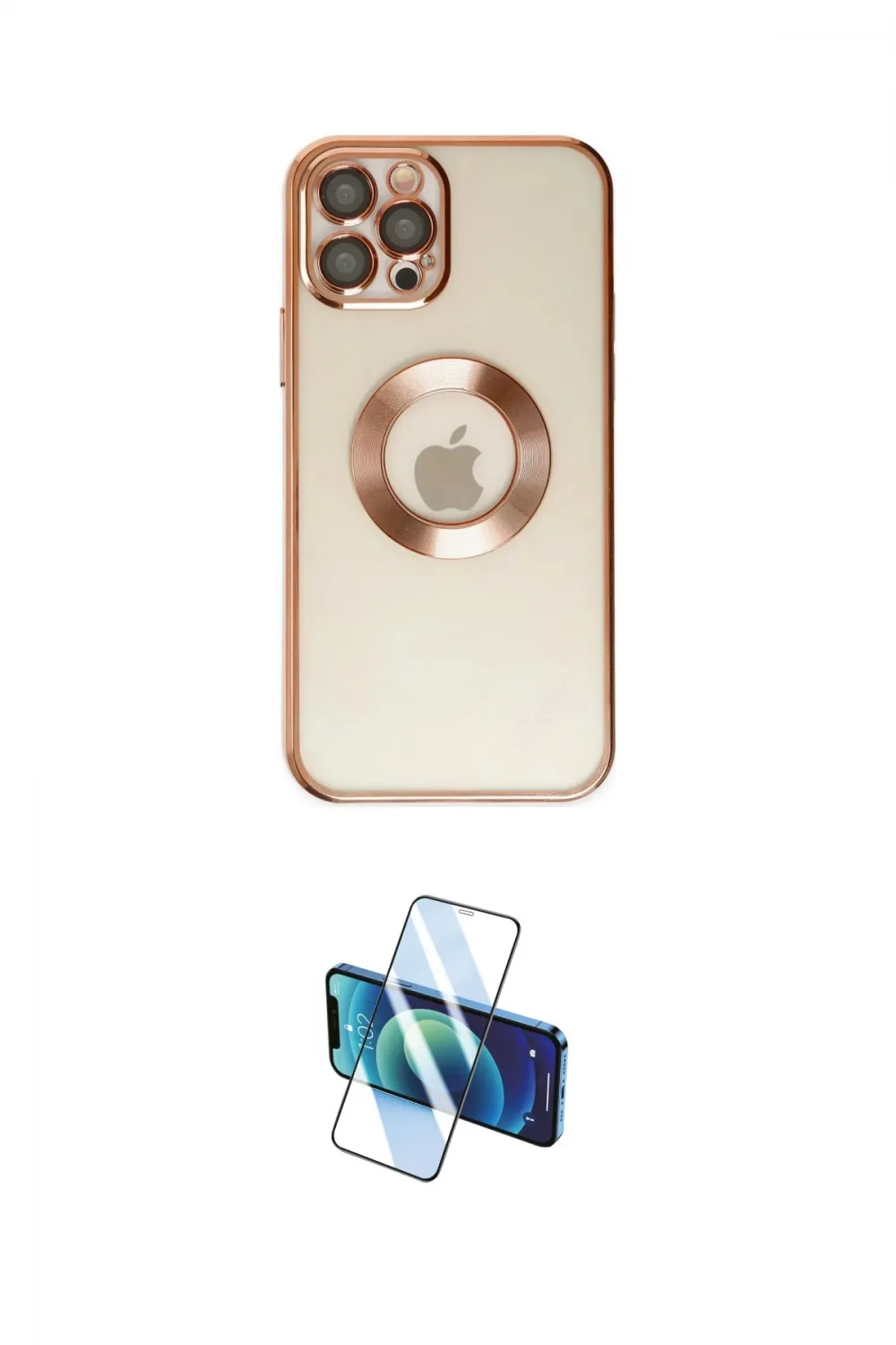 ieg™ iPhone 12 Pro Kılıf Pusula Form - Siyah 3D Antistatik Cam Ekran Koruyucu