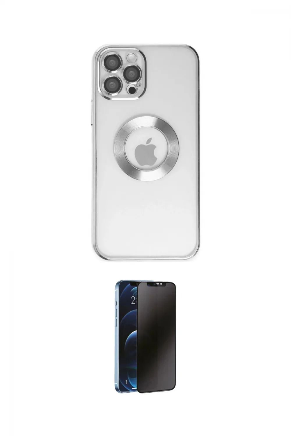 ieg™ iPhone 12 Pro Kılıf Pusula Form - Siyah 3D Antistatik Hayalet Cam Ekran Koruyucu