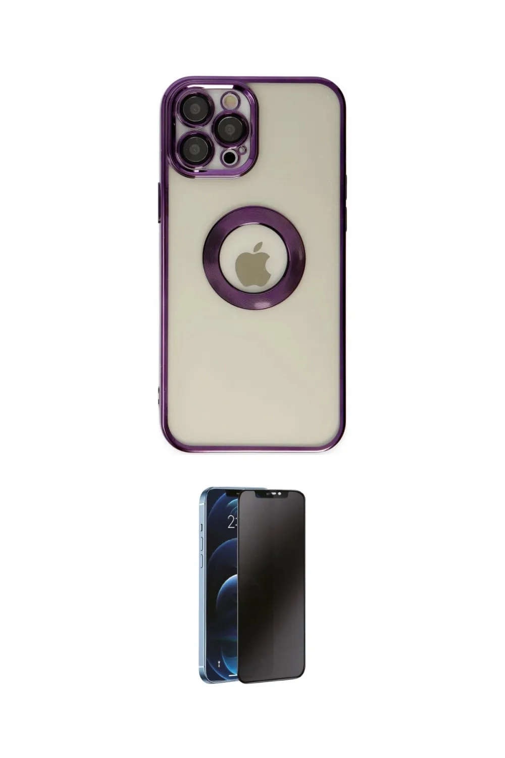 ieg™ iPhone 12 Pro Kılıf Pusula Form - Siyah 3D Antistatik Hayalet Cam Ekran Koruyucu