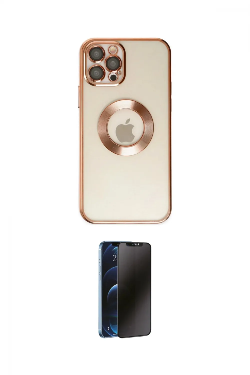 ieg™ iPhone 12 Pro Kılıf Pusula Form - Siyah 3D Antistatik Hayalet Cam Ekran Koruyucu