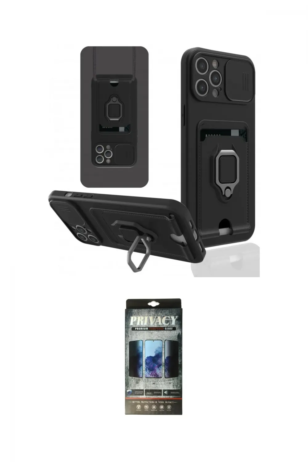 ieg™ iPhone 12 Pro Kılıf Vadi Form Prime - Siyah 34D Hayalet Izgaralı Cam