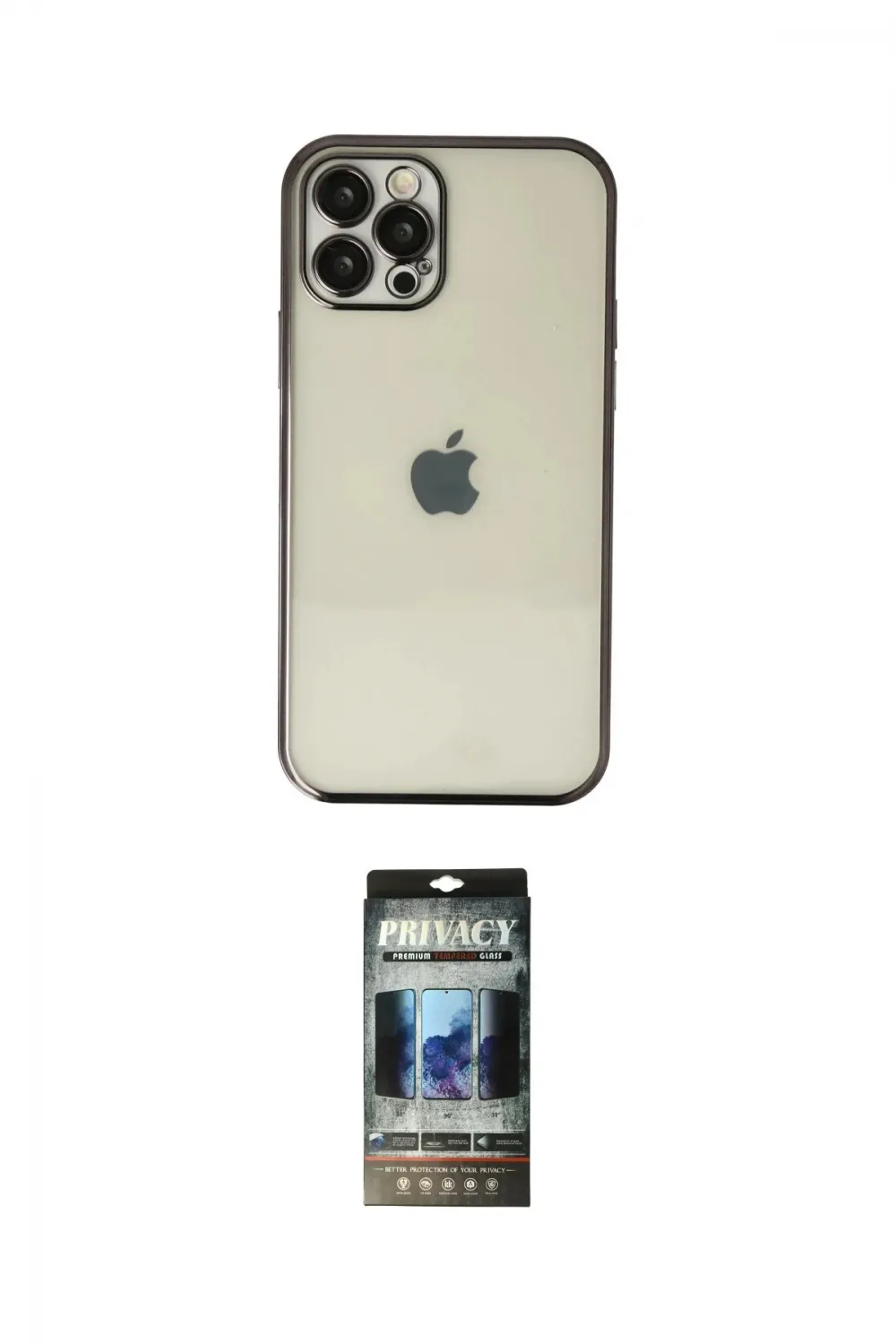 ieg™ iPhone 12 Pro Kılıf Vadi Minimal - Siyah 34D Hayalet Izgaralı Cam