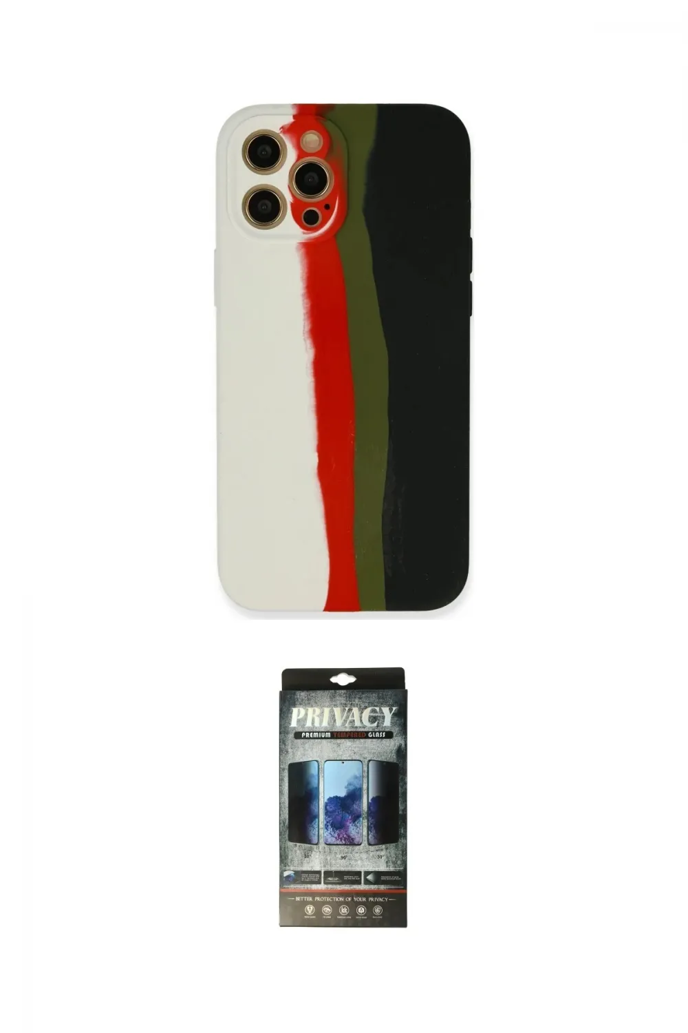 ieg™ iPhone 12 Pro Kılıf Yadigar Çizgi - Siyah 34D Hayalet Izgaralı Cam
