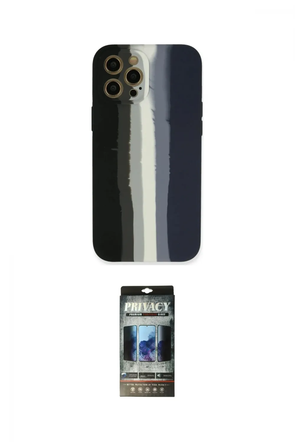 ieg™ iPhone 12 Pro Kılıf Yadigar Çizgi - Siyah 34D Hayalet Izgaralı Cam