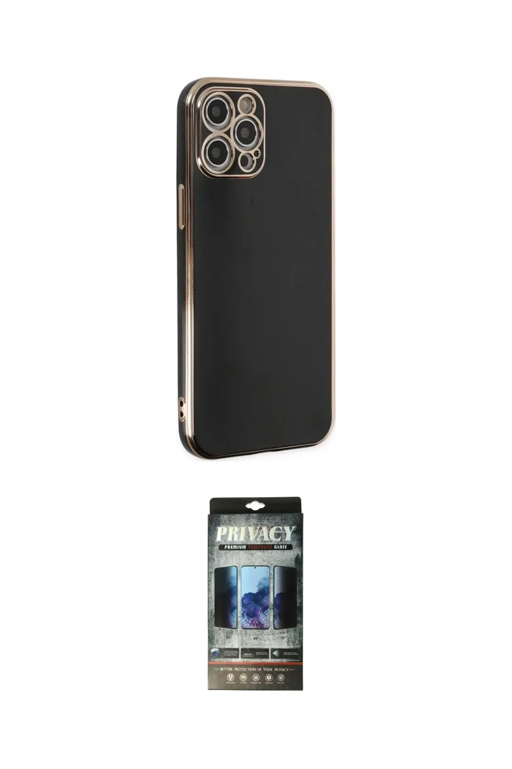 ieg™ iPhone 12 Pro Kılıf Yankı Serisi - Siyah 34D Hayalet Izgaralı Cam