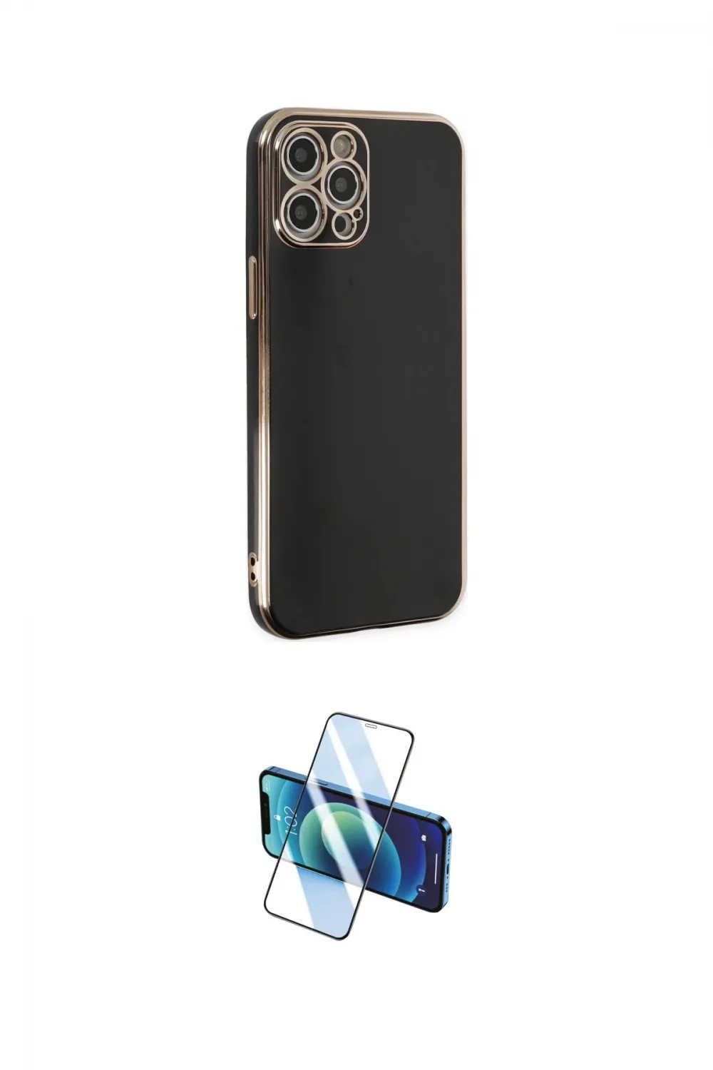 ieg™ iPhone 12 Pro Kılıf Yankı Serisi - Siyah 3D Antistatik Cam Ekran Koruyucu