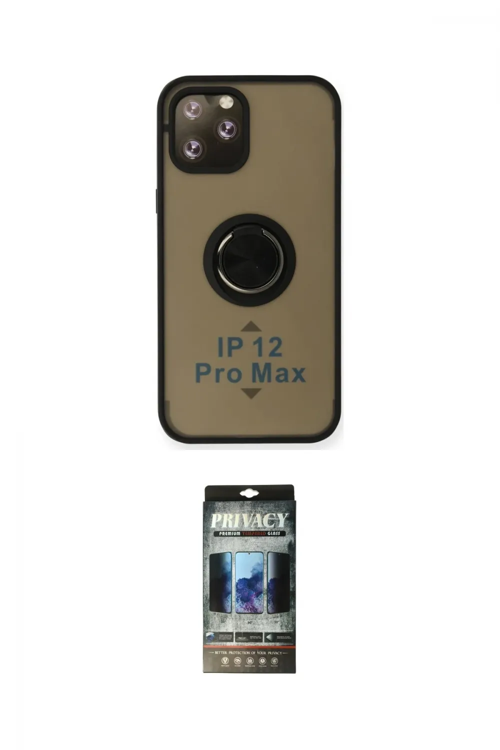 ieg™ iPhone 12 Pro Kılıf Yörünge Çizgi - Siyah 34D Hayalet Izgaralı Cam