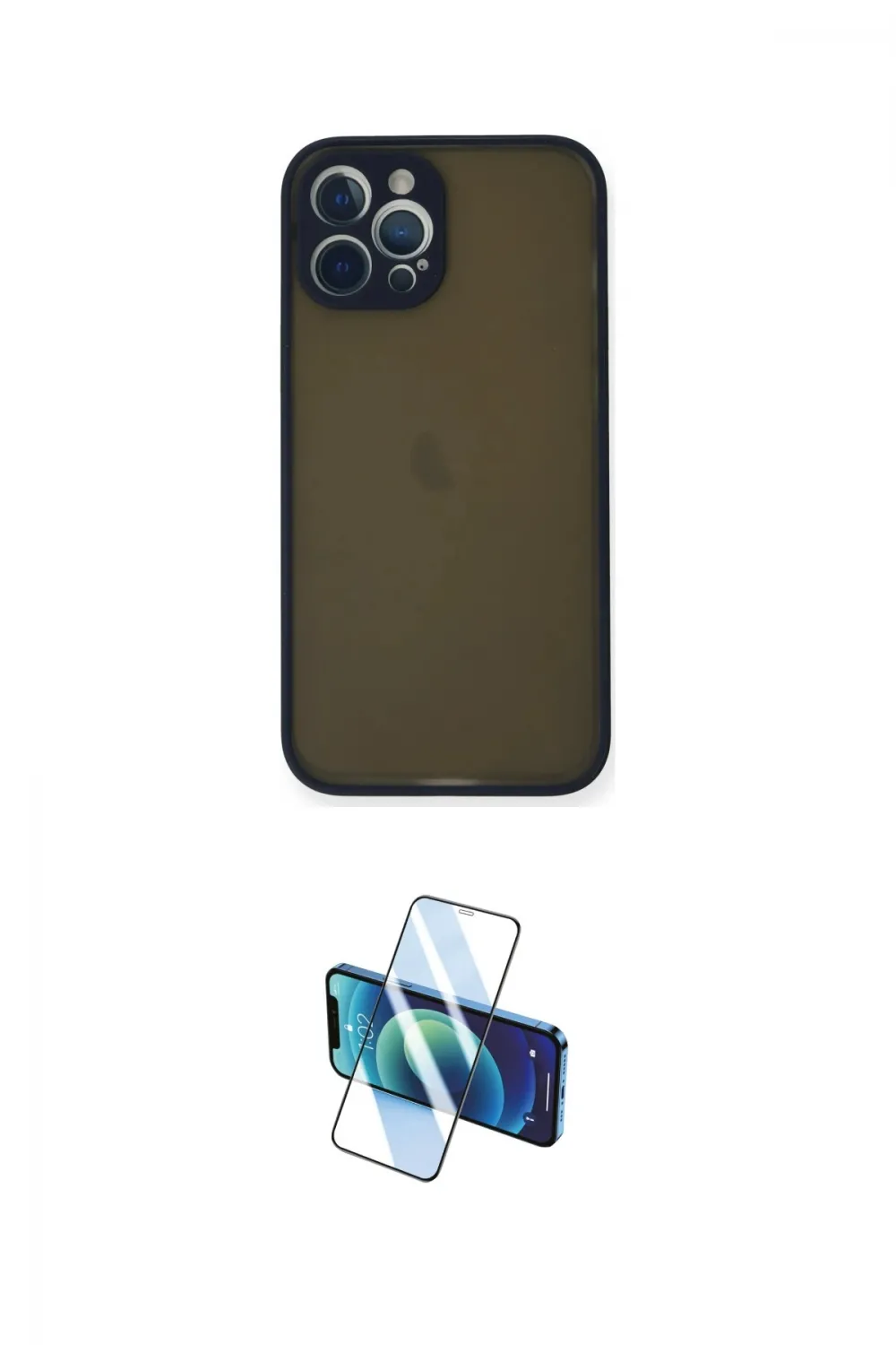 ieg™ iPhone 12 Pro Max Kılıf Ahenk Çizgi Serisi - Siyah 3D Antistatik Cam Ekran Koruyucu
