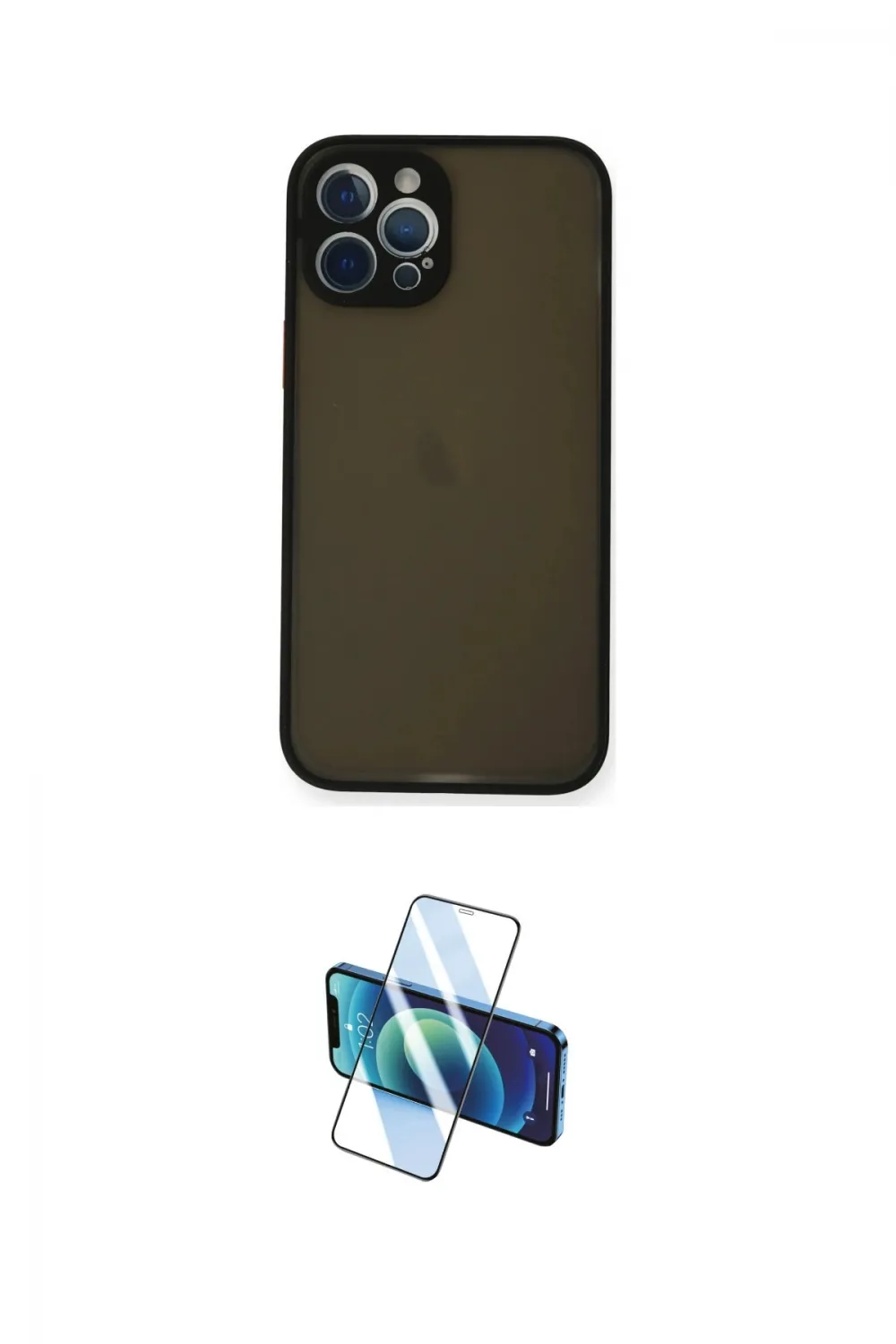 ieg™ iPhone 12 Pro Max Kılıf Ahenk Çizgi Serisi - Siyah 3D Antistatik Cam Ekran Koruyucu