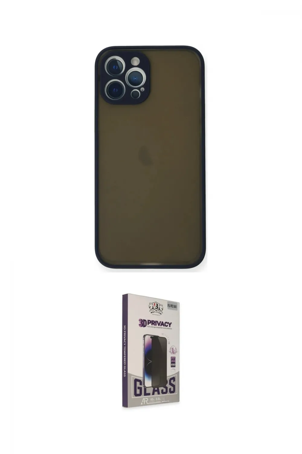 ieg™ iPhone 12 Pro Max Kılıf Ahenk Çizgi Serisi - Siyah Bilvis Hayalet Cam Ekran Koruyucu