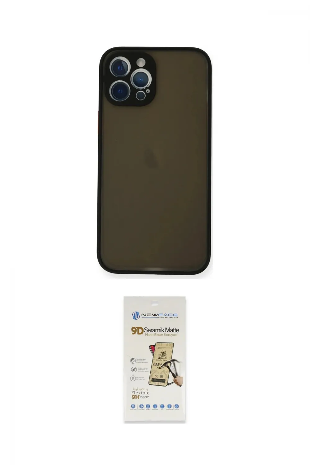 ieg™ iPhone 12 Pro Max Kılıf Ahenk Çizgi Serisi - Siyah Mat Seramik Nano Ekran Koruyucu
