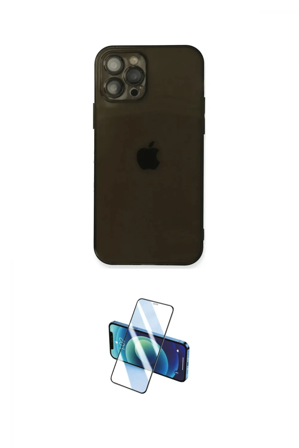 ieg™ iPhone 12 Pro Max Kılıf Ahenk Doku - Siyah 3D Antistatik Cam Ekran Koruyucu