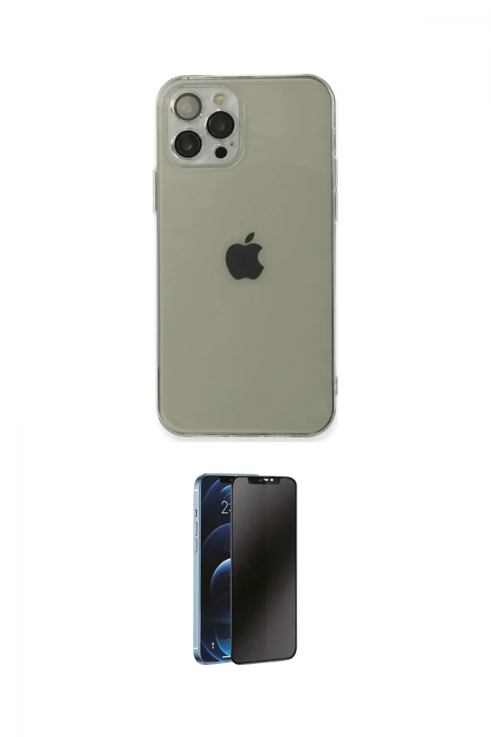 ieg™ iPhone 12 Pro Max Kılıf Ahenk Doku - Siyah 3D Antistatik Hayalet Cam Ekran Koruyucu