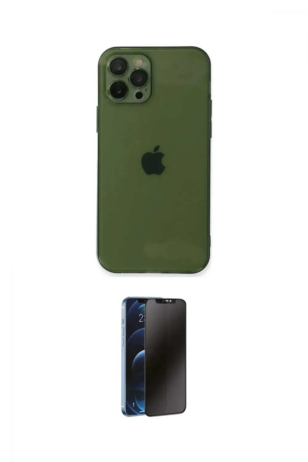 ieg™ iPhone 12 Pro Max Kılıf Ahenk Doku - Siyah 3D Antistatik Hayalet Cam Ekran Koruyucu