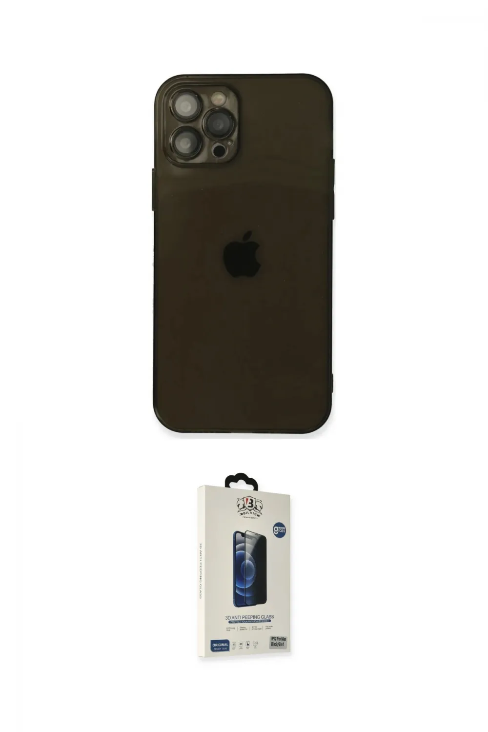 ieg™ iPhone 12 Pro Max Kılıf Ahenk Doku - Siyah Bilvis Hayalet Cam Ekran Koruyucu