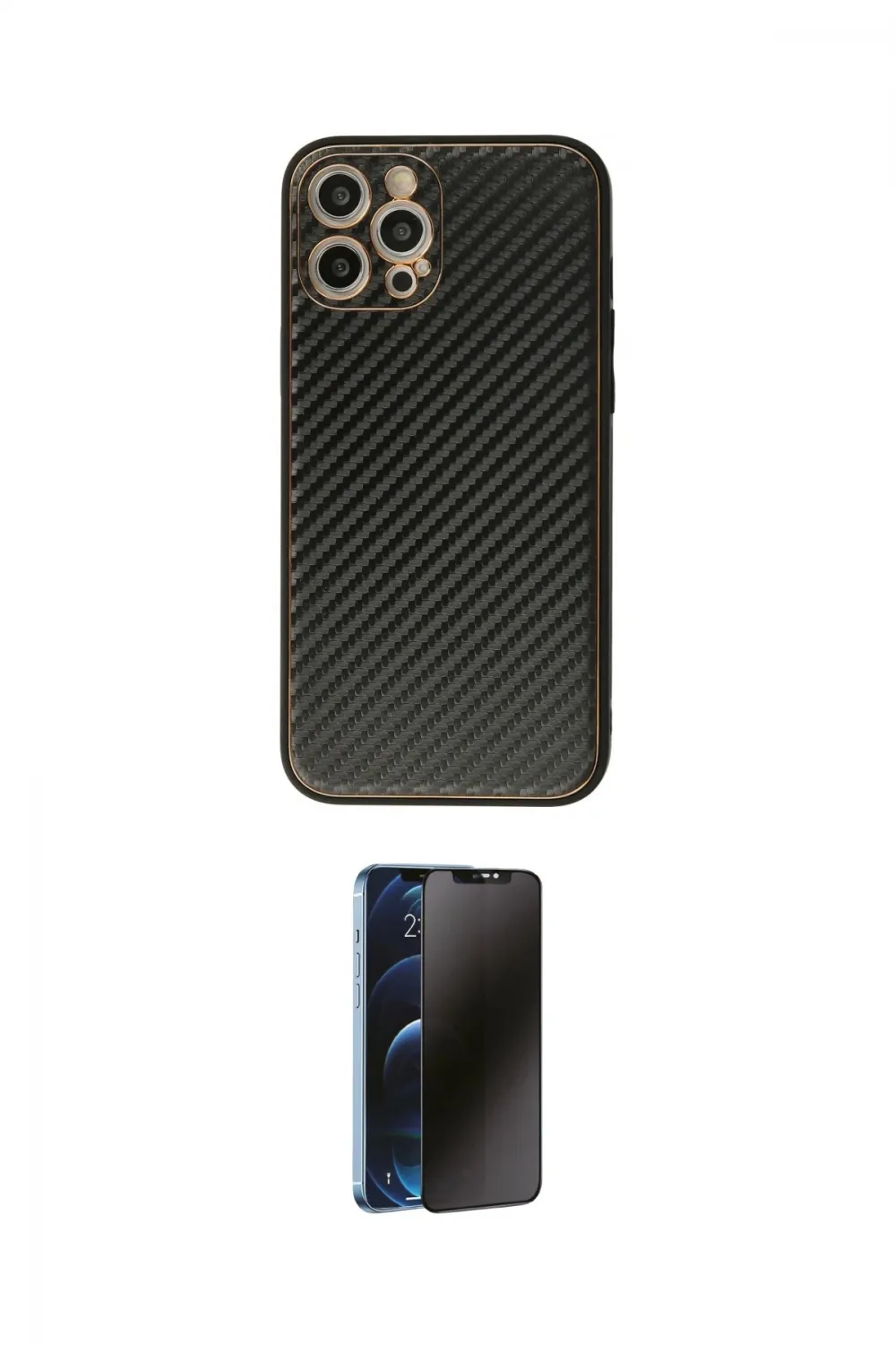 ieg™ iPhone 12 Pro Max Kılıf Ahenk Işık - Siyah 3D Antistatik Hayalet Cam Ekran Koruyucu