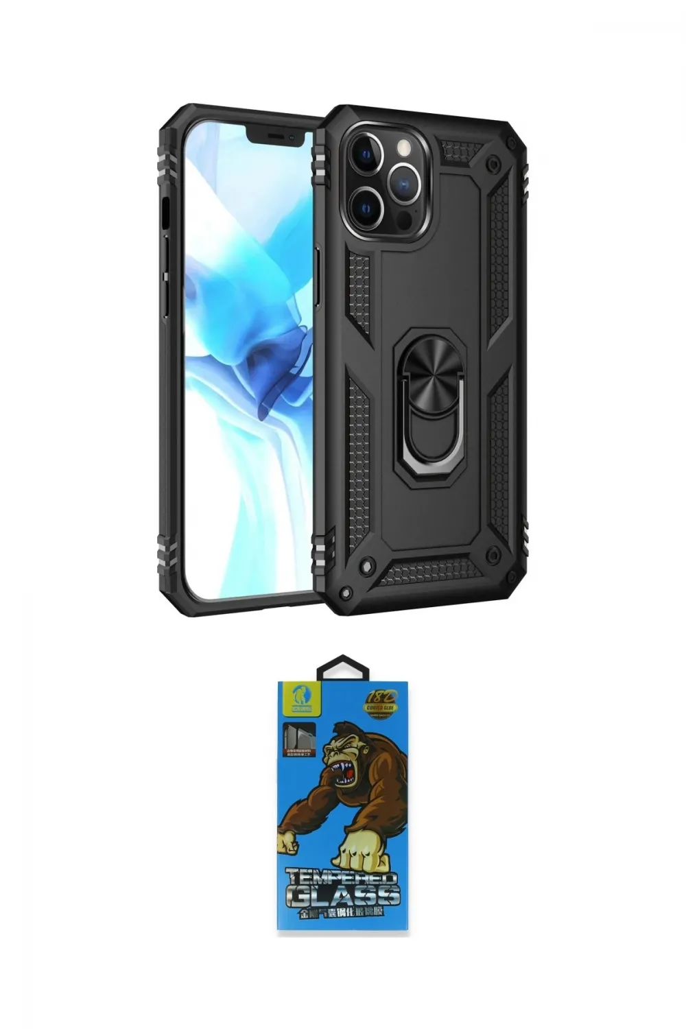 ieg™ iPhone 12 Pro Max Kılıf Ahenk Klasik Koleksiyonu - Siyah 18D Cam Ekran Koruyucu