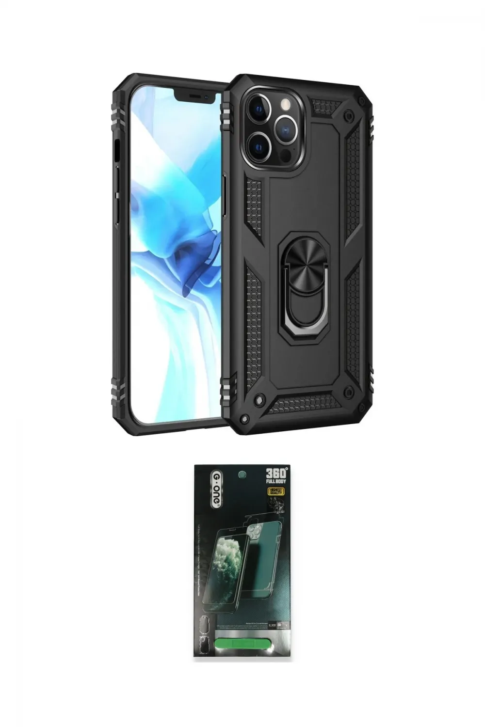 ieg™ iPhone 12 Pro Max Kılıf Ahenk Klasik Koleksiyonu - Siyah 360 Mat Full Body Arka Koruyucu