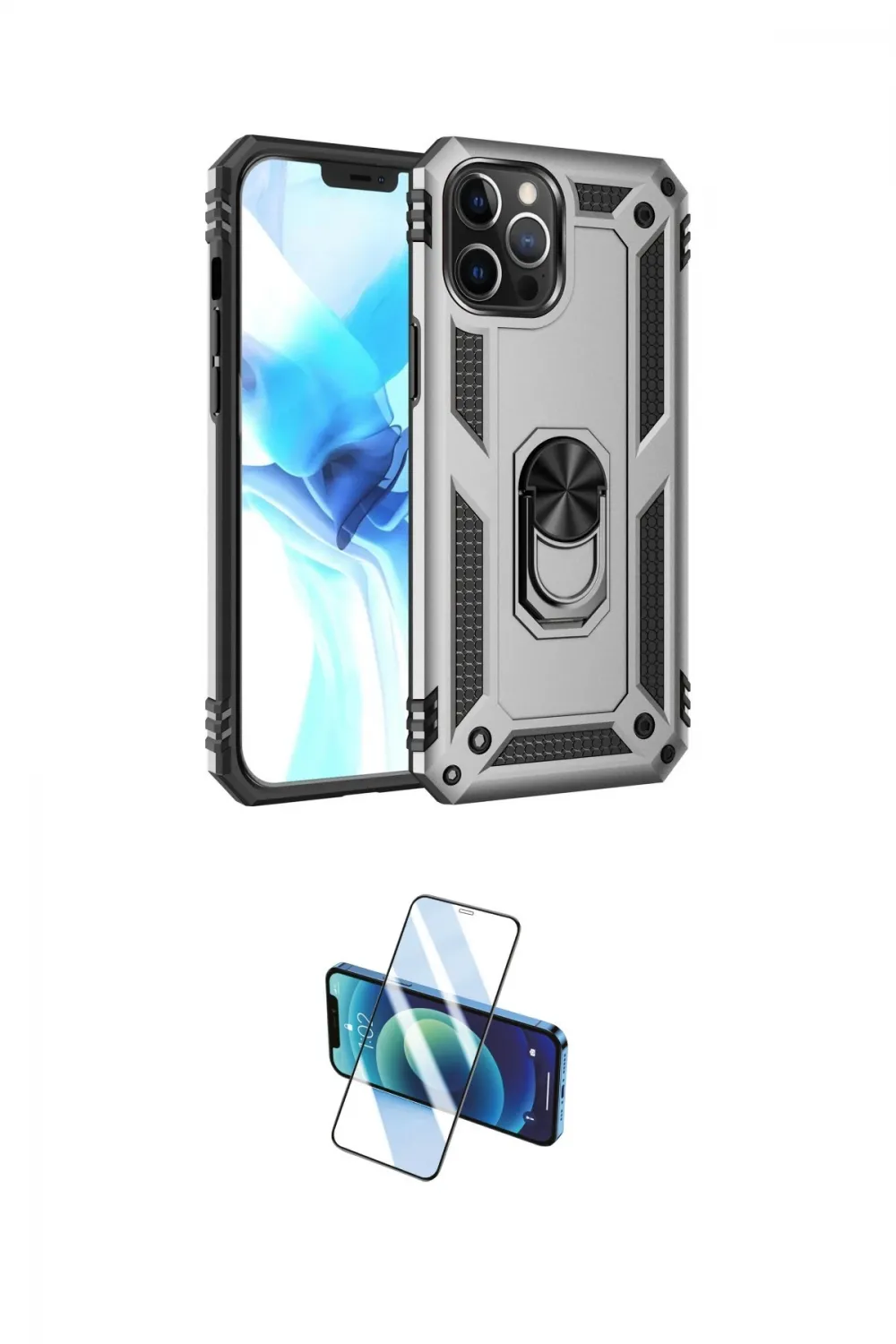 ieg™ iPhone 12 Pro Max Kılıf Ahenk Klasik Koleksiyonu - Siyah 3D Antistatik Cam Ekran Koruyucu