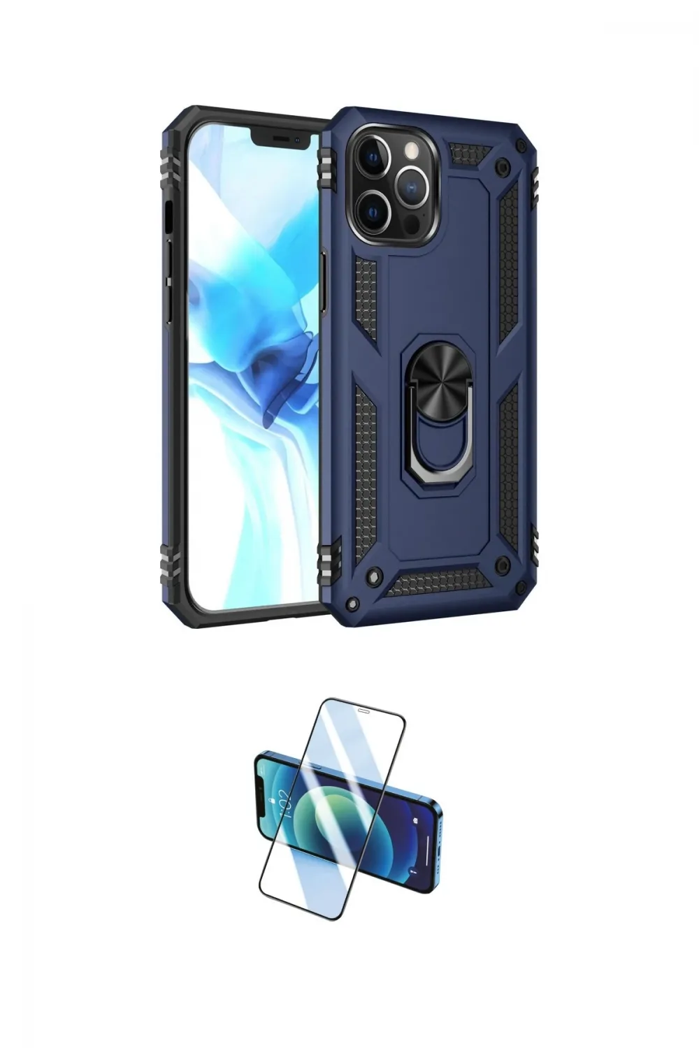 ieg™ iPhone 12 Pro Max Kılıf Ahenk Klasik Koleksiyonu - Siyah 3D Antistatik Cam Ekran Koruyucu