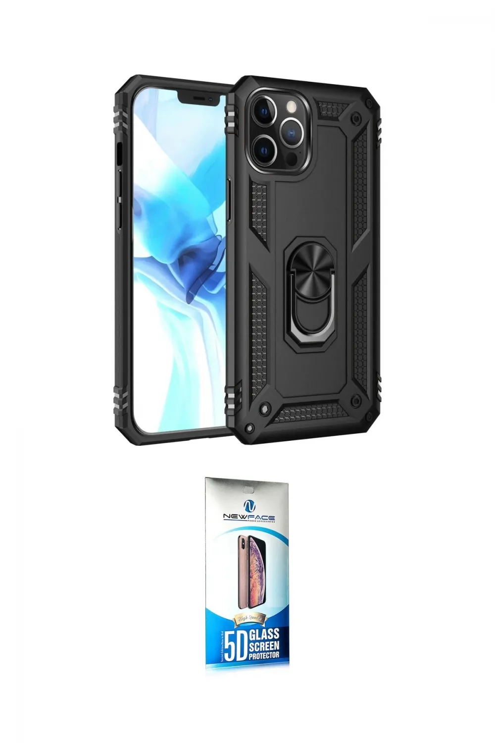 ieg™ iPhone 12 Pro Max Kılıf Ahenk Klasik Koleksiyonu - Siyah 5D Eko Cam Ekran Koruyucu