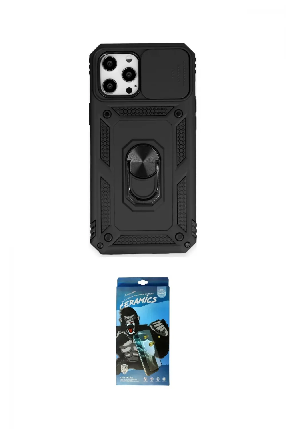 ieg™ iPhone 12 Pro Max Kılıf Ahenk Klasik - Siyah 34D Izgaralı Cam